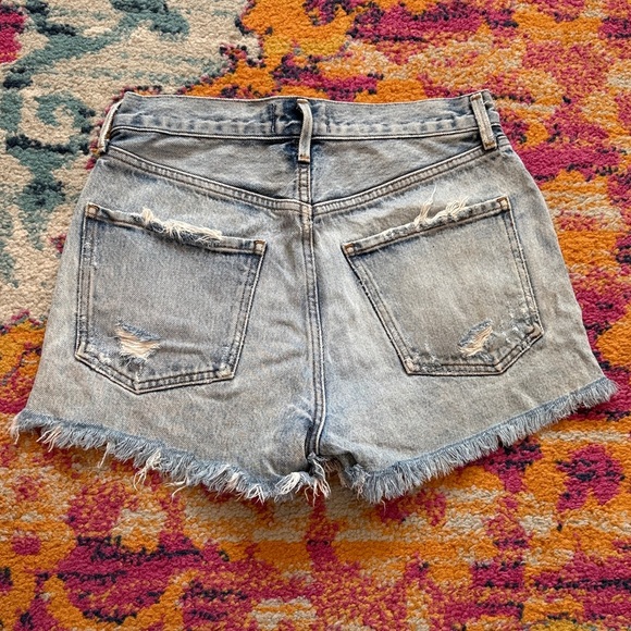 Agolde Light Blue Frayed Jean Shorts - Picture 2 of 7
